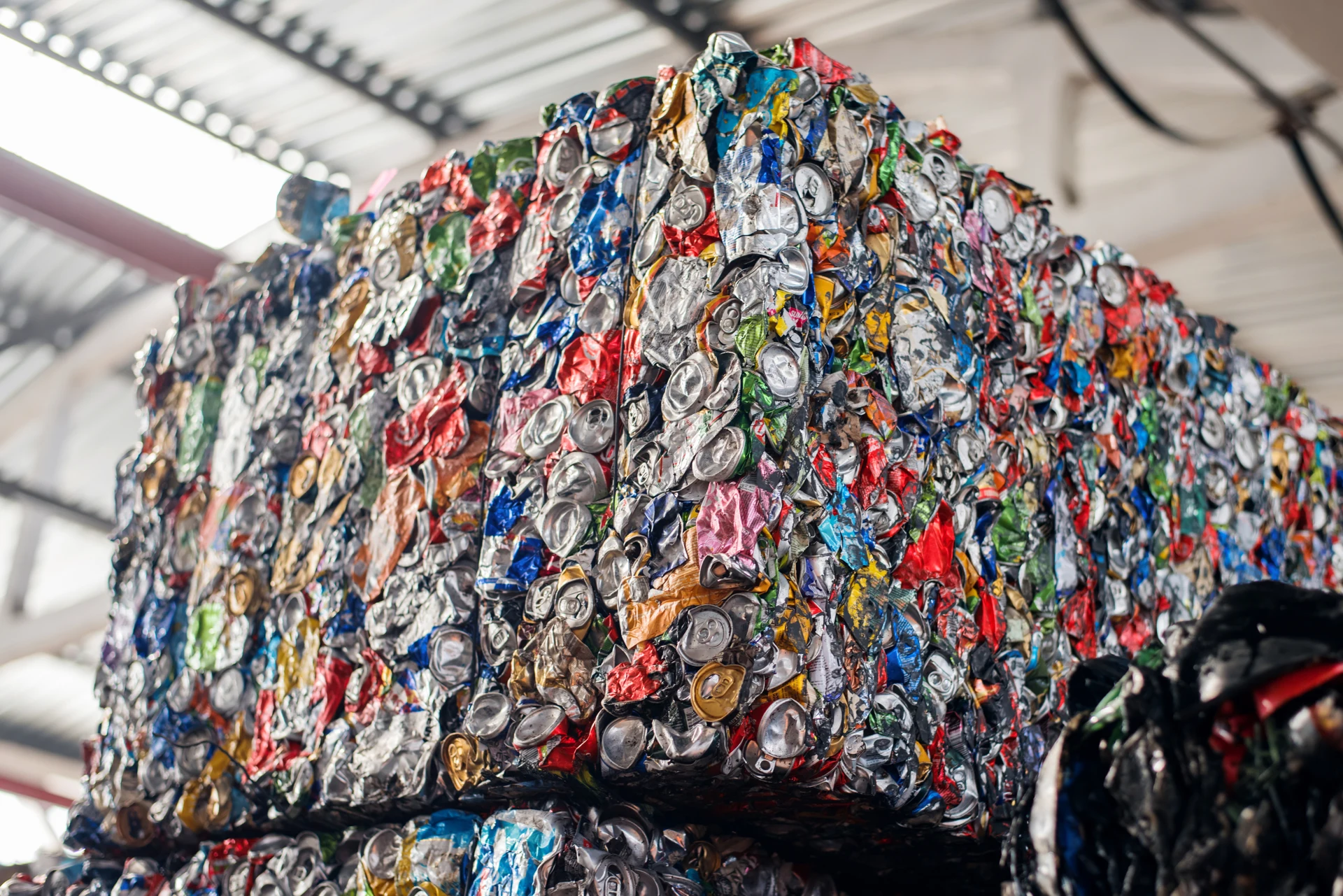 Compressed aluminium can bales prepared for recycling
